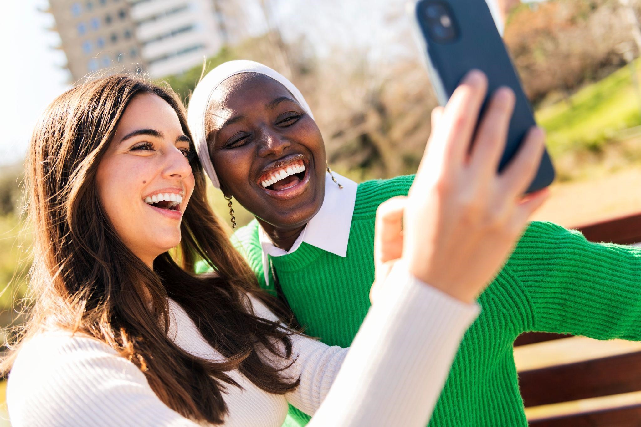 two friends using Snapchat